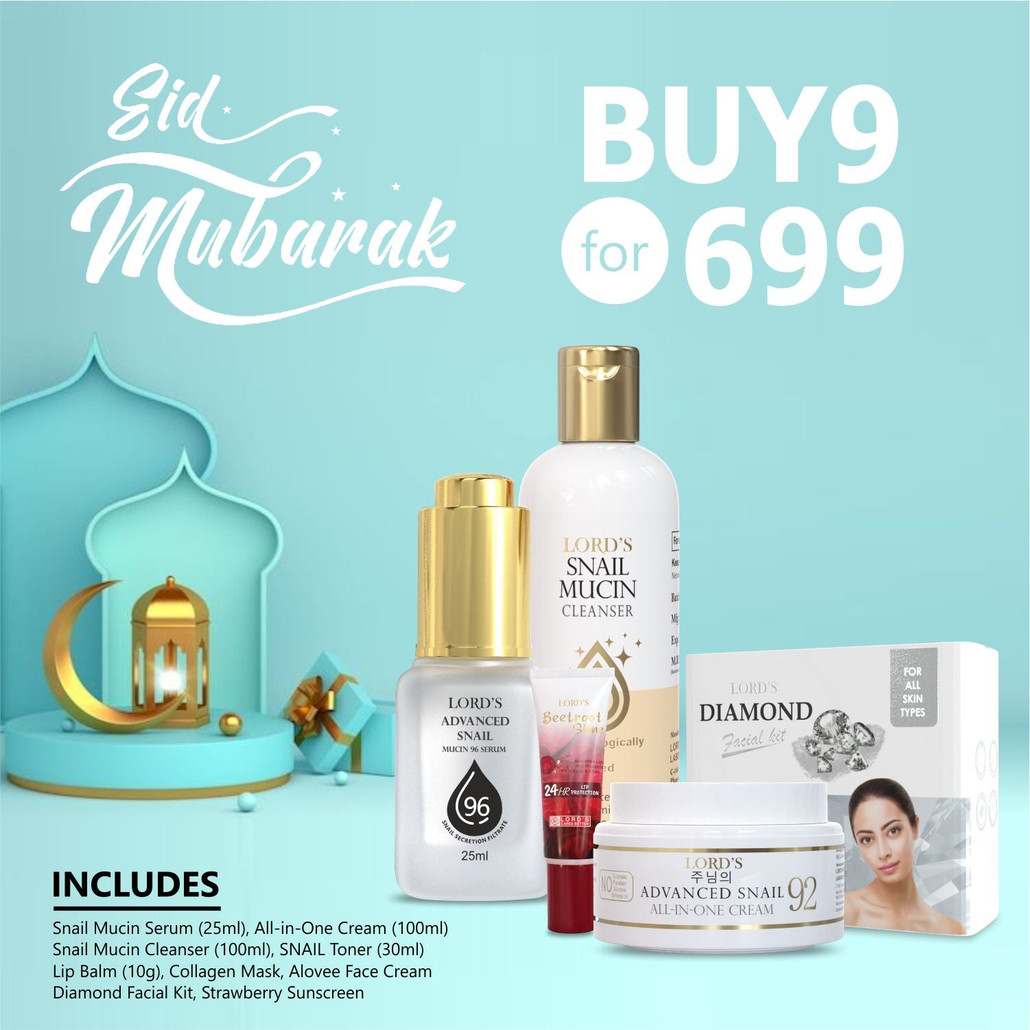 Buy 9 @ ₹699 – Lord's Snail Mucin  Glow Kit