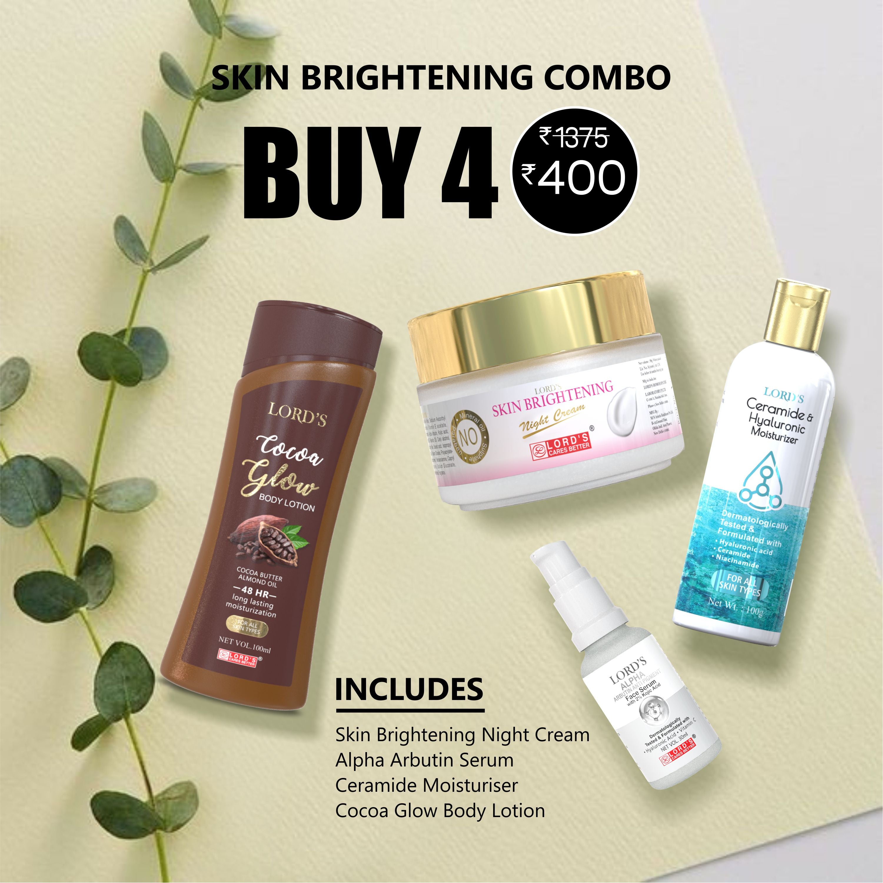 Buy 1 Get 3 Free - Skin Brightening Night Cream Combo (30ml + 50g +100ml +100ml)