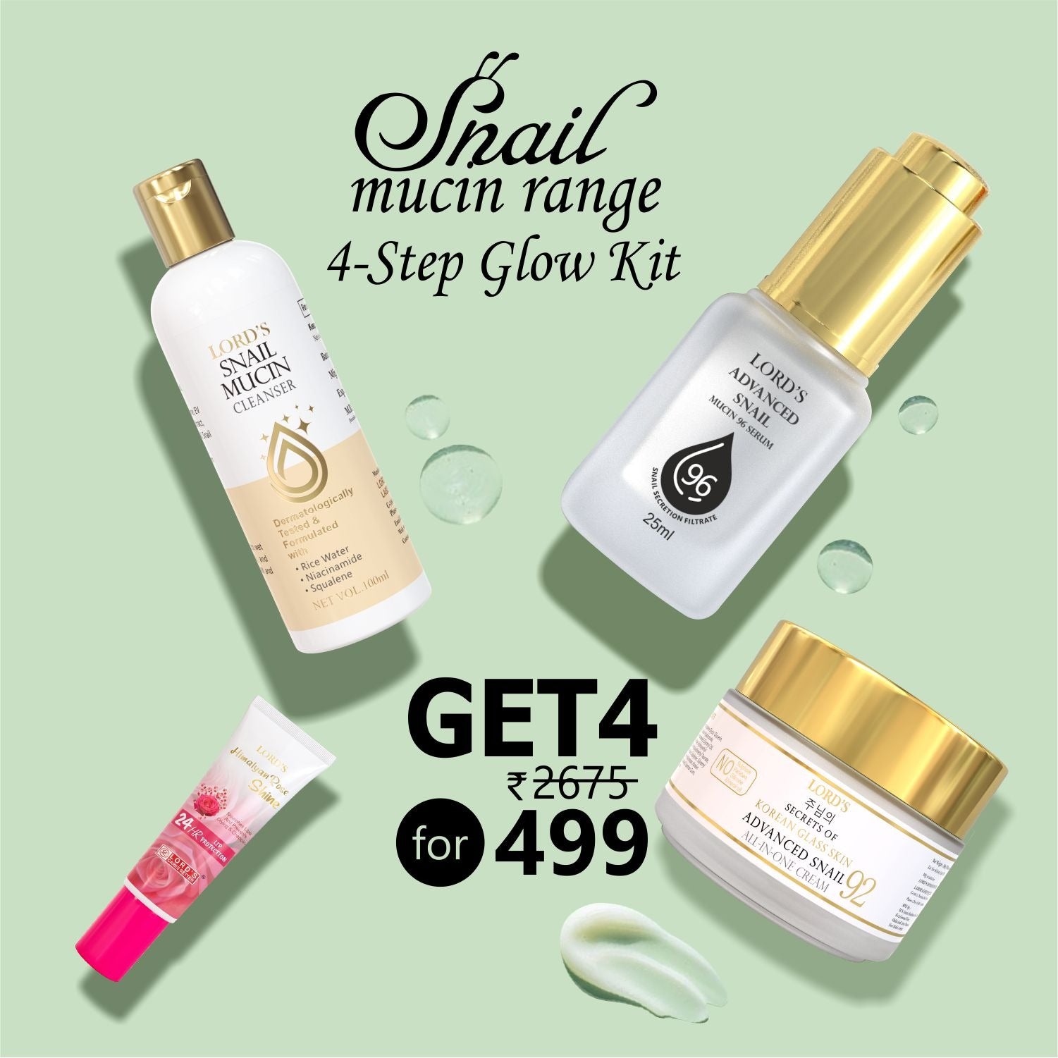 Buy 4 @499 || Lord's Snail Mucin 4-Step Glow Kit